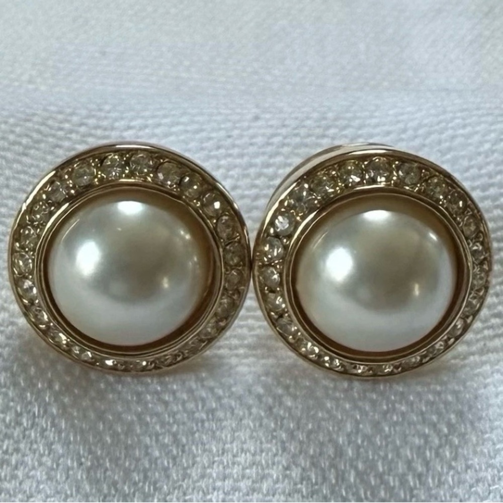 Vintage Christian Dior Gold and Pearl Circle Earrings